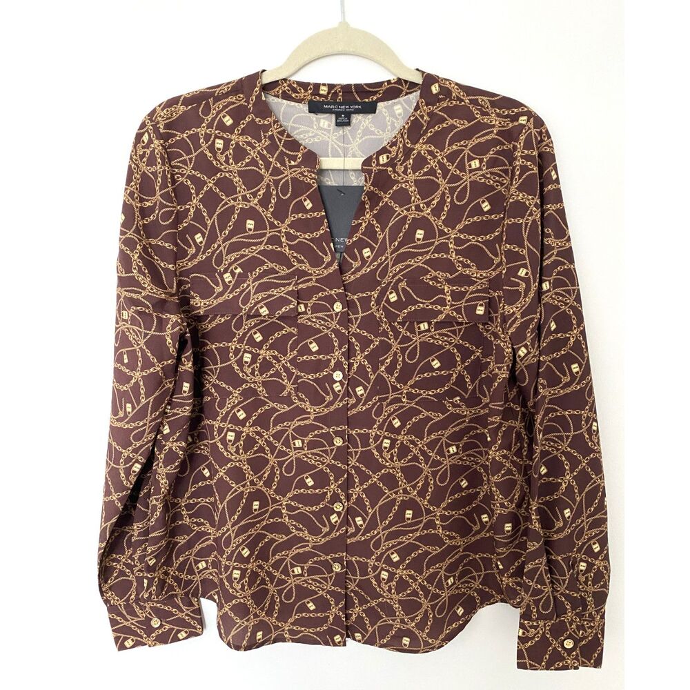 NWT Marc New York Cinnamon Gold Long Sleeve Boardroom Chic Top Blouse Sz M